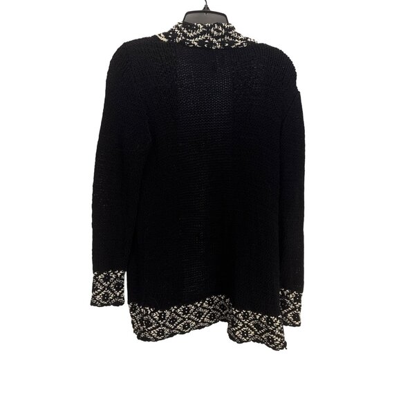 Lucky Brand Aztec Cardigan Sweater Black Cream Geometric Knit S Tribal Boho - Picture 5 of 6